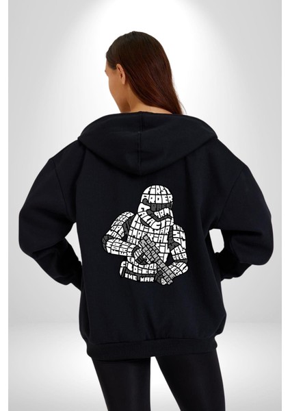 Star Wars Stormtrooper Kaligram Kadın Erkek Baskılı Fermuarlı Kapüşonlu Hırka Sweatshirt