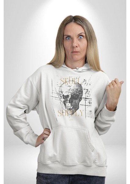 Kafatası Temini Zengin Tasarım Kadın Erkek Baskılı Üç Iplik Beyaz Kapüşonlu Hodie Sweatshirt