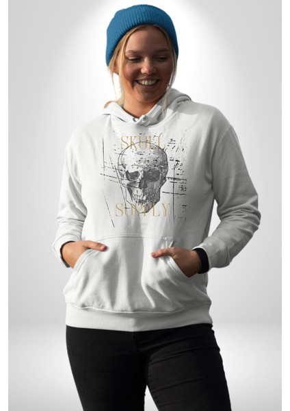 Kafatası Temini Zengin Tasarım Kadın Erkek Baskılı Üç Iplik Beyaz Kapüşonlu Hodie Sweatshirt modelleri