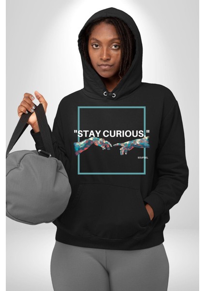 Michelangelo ve Adem Sanat Tablosu Kadın Erkek Baskılı Üç Iplik Siyah Kapüşonlu Hodie Sweatshirt indirimleri