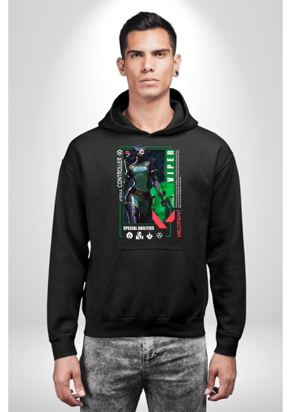 Viper Smoker Karakter Kadın Erkek Baskılı Üç Iplik Siyah Kapüşonlu Hodie Sweatshirt modelleri