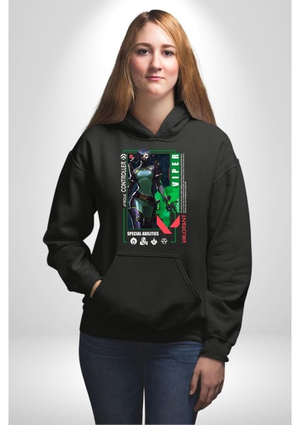 Viper Smoker Karakter Kadın Erkek Baskılı Üç Iplik Siyah Kapüşonlu Hodie Sweatshirt fırsatları