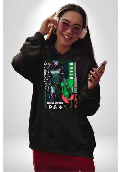 Viper Smoker Karakter Kadın Erkek Baskılı Üç Iplik Siyah Kapüşonlu Hodie Sweatshirt indirimleri