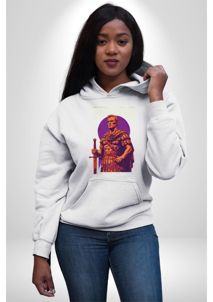 Julius Caesar Roma Diktatör Komutan Kadın Erkek Baskılı Üç Iplik Beyaz Kapüşonlu Hodie Sweatshirt