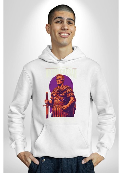 Julius Caesar Roma Diktatör Komutan Kadın Erkek Baskılı Üç Iplik Beyaz Kapüşonlu Hodie Sweatshirt fiyatları