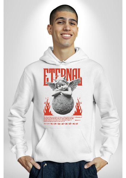 Sonsuz Şeytan Bebek Adalet Öncelikleri Kadın Erkek Baskılı Üç Iplik Beyaz Kapüşonlu Hodie Sweatshirt