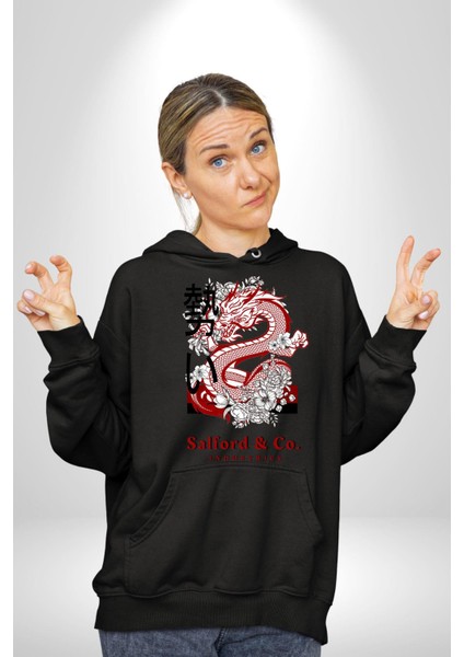 Salford And Co Indurtries Kadın Erkek Baskılı Üç Iplik Siyah Kapüşonlu Hodie Sweatshirt fiyatları
