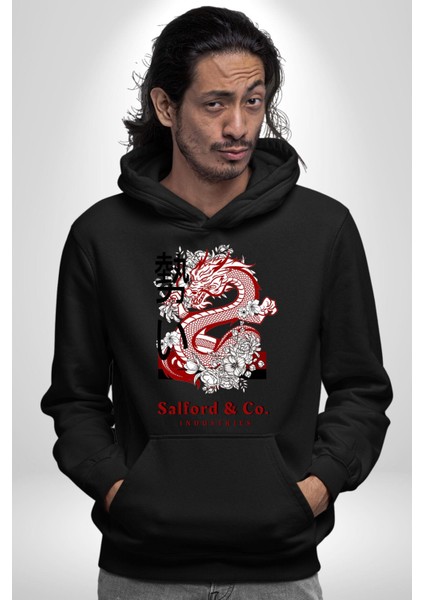 Salford And Co Indurtries Kadın Erkek Baskılı Üç Iplik Siyah Kapüşonlu Hodie Sweatshirt modelleri