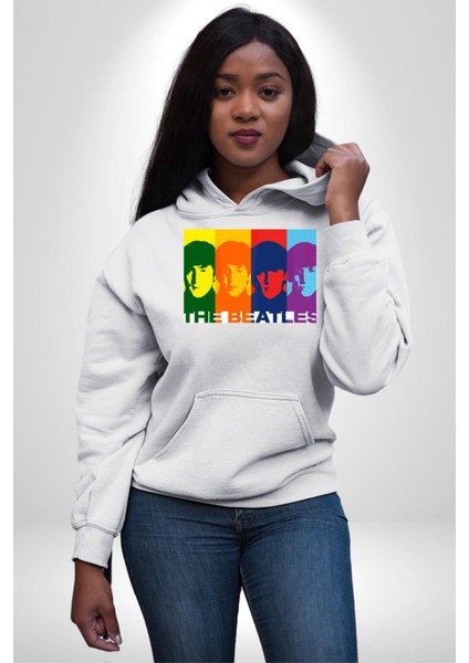 The Beatles Efsane Grup Kadın Erkek Baskılı Üç Iplik Beyaz Kapüşonlu Hodie Sweatshirt fiyatları