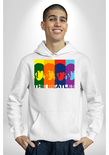 The Beatles Efsane Grup Kadın Erkek Baskılı Üç Iplik Beyaz Kapüşonlu Hodie Sweatshirt modelleri