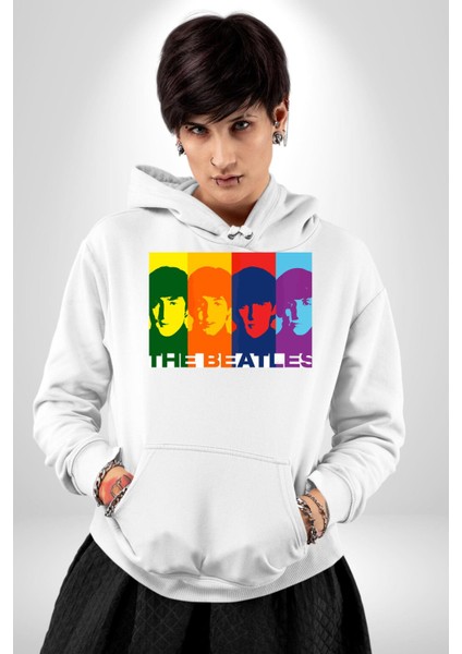 The Beatles Efsane Grup Kadın Erkek Baskılı Üç Iplik Beyaz Kapüşonlu Hodie Sweatshirt fırsatları