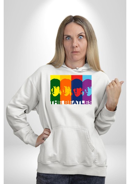 The Beatles Efsane Grup Kadın Erkek Baskılı Üç Iplik Beyaz Kapüşonlu Hodie Sweatshirt indirimleri