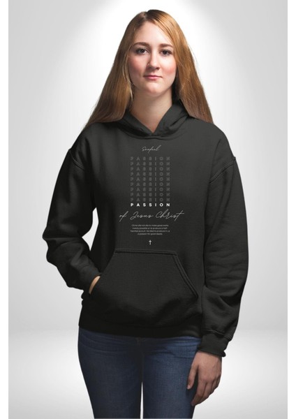 Tutkularının Peşinden Git Kadın Erkek Baskılı Üç Iplik Siyah Kapüşonlu Hodie Sweatshirt modelleri