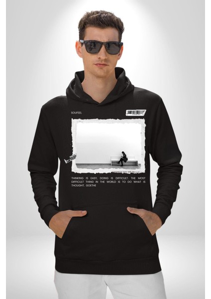 Düşünen Mesajlaşan Modern Kız Kadın Erkek Baskılı Üç Iplik Siyah Kapüşonlu Hodie Sweatshirt fiyatları