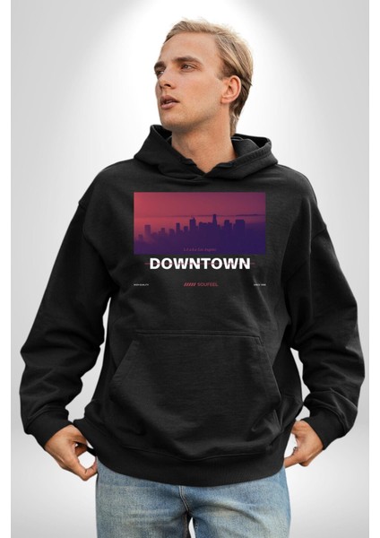 Şehir Merkezi Los Angeles Modern Kadın Erkek Baskılı Üç Iplik Siyah Kapüşonlu Hodie Sweatshirt fiyatları