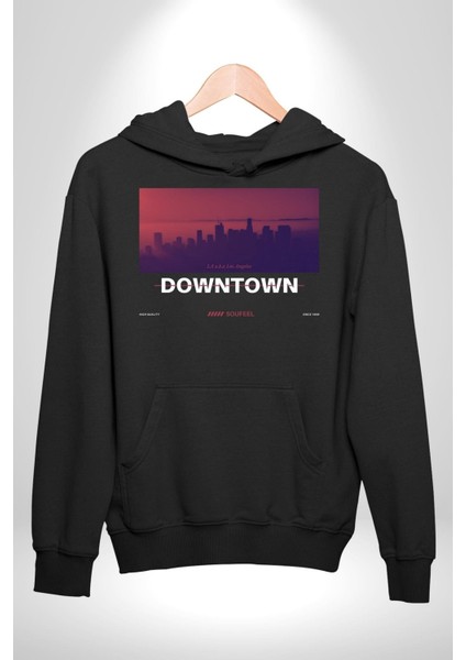 Şehir Merkezi Los Angeles Modern Kadın Erkek Baskılı Üç Iplik Siyah Kapüşonlu Hodie Sweatshirt indirimleri