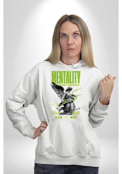 Zihniyet Yunan Kadın Kanatlı Heykel Kadın Erkek Baskılı Üç Iplik Beyaz Kapüşonlu Hodie Sweatshirt