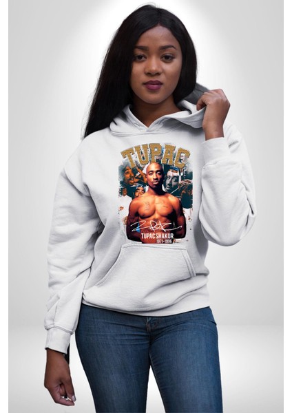 Tupac Shakur Rap Efsanesi Imza Kadın Erkek Baskılı Üç Iplik Beyaz Kapüşonlu Hodie Sweatshirt fiyatları