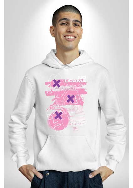 Drama Yok Sadece Gerçeklik Kadın Erkek Baskılı Üç Iplik Beyaz Kapüşonlu Hodie Sweatshirt fiyatları