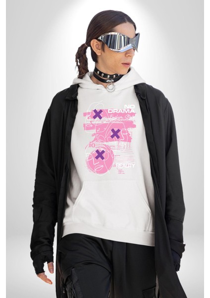 Drama Yok Sadece Gerçeklik Kadın Erkek Baskılı Üç Iplik Beyaz Kapüşonlu Hodie Sweatshirt fırsatları