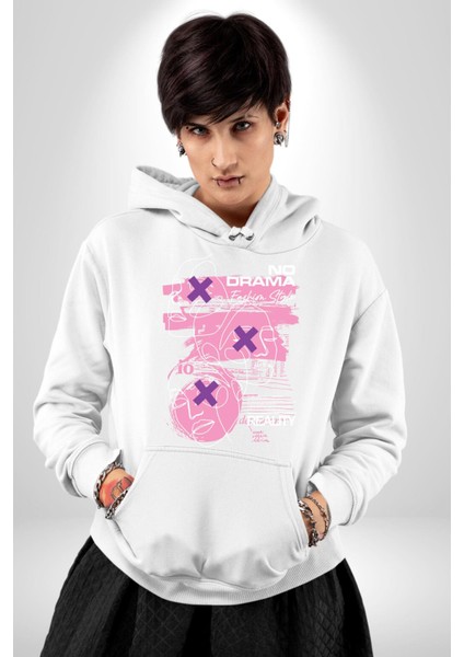 Drama Yok Sadece Gerçeklik Kadın Erkek Baskılı Üç Iplik Beyaz Kapüşonlu Hodie Sweatshirt indirimleri