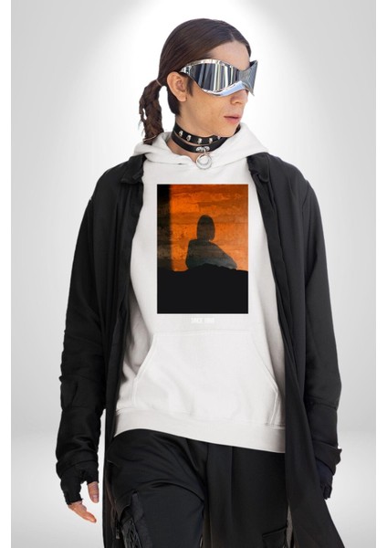 Yaz Akşamı Retro Tarz Kadın Erkek Baskılı Üç Iplik Beyaz Kapüşonlu Hodie Sweatshirt