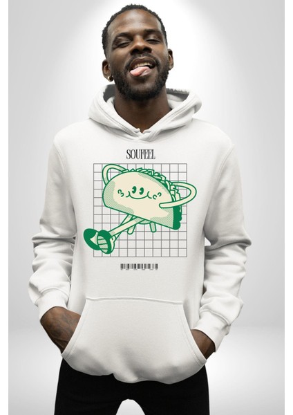 Sokak Tarzı Tako Modern Tasarım Kadın Erkek Baskılı Üç Iplik Beyaz Kapüşonlu Hodie Sweatshirt