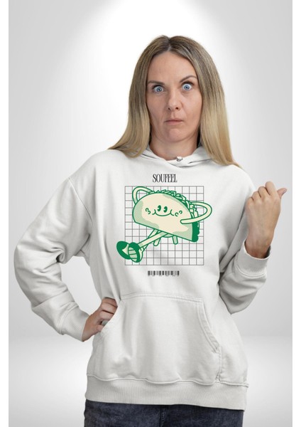 Sokak Tarzı Tako Modern Tasarım Kadın Erkek Baskılı Üç Iplik Beyaz Kapüşonlu Hodie Sweatshirt fiyatları