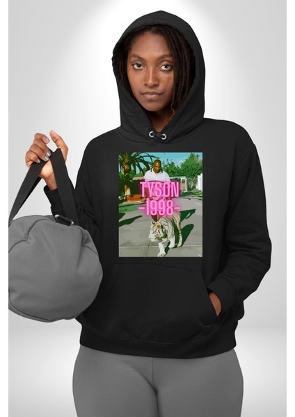 Mike Tyson Boks Efsanesi Kadın Erkek Baskılı Üç Iplik Siyah Kapüşonlu Hodie Sweatshirt