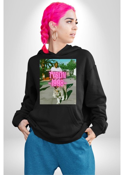 Mike Tyson Boks Efsanesi Kadın Erkek Baskılı Üç Iplik Siyah Kapüşonlu Hodie Sweatshirt modelleri
