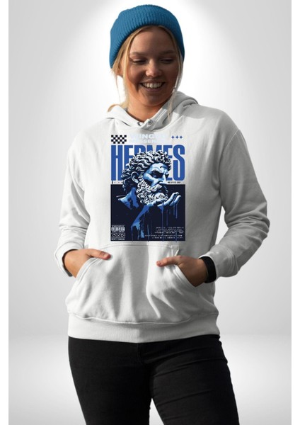 Yunan Tanrısı Efsane Kanatlı Kadın Erkek Baskılı Üç Iplik Beyaz Kapüşonlu Hodie Sweatshirt fiyatları