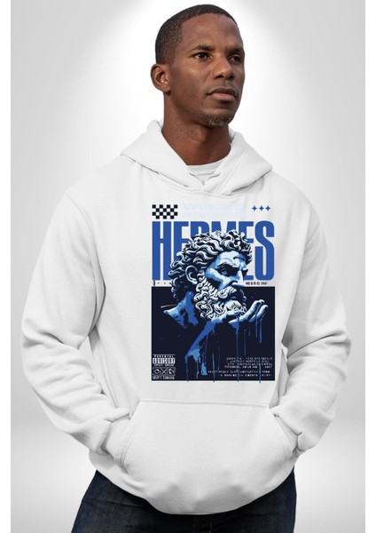 Yunan Tanrısı Efsane Kanatlı Kadın Erkek Baskılı Üç Iplik Beyaz Kapüşonlu Hodie Sweatshirt modelleri