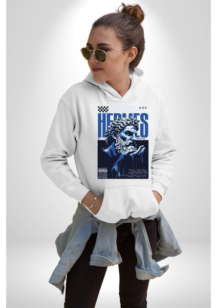 Yunan Tanrısı Efsane Kanatlı Kadın Erkek Baskılı Üç Iplik Beyaz Kapüşonlu Hodie Sweatshirt fırsatları