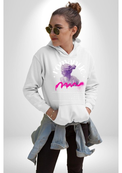 Romantik Yunan Heykeli Kadın Erkek Baskılı Üç Iplik Beyaz Kapüşonlu Hodie Sweatshirt modelleri