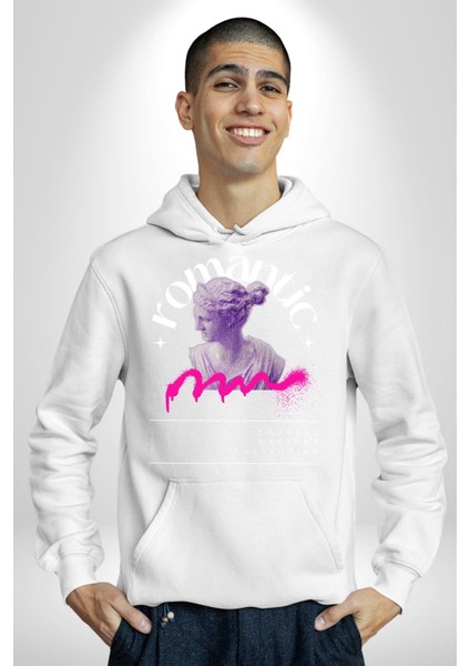 Romantik Yunan Heykeli Kadın Erkek Baskılı Üç Iplik Beyaz Kapüşonlu Hodie Sweatshirt indirimleri