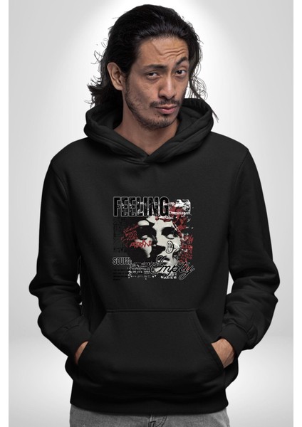 Boş Hissetmek Yunan Heykeli Kadın Erkek Baskılı Üç Iplik Siyah Kapüşonlu Hodie Sweatshirt