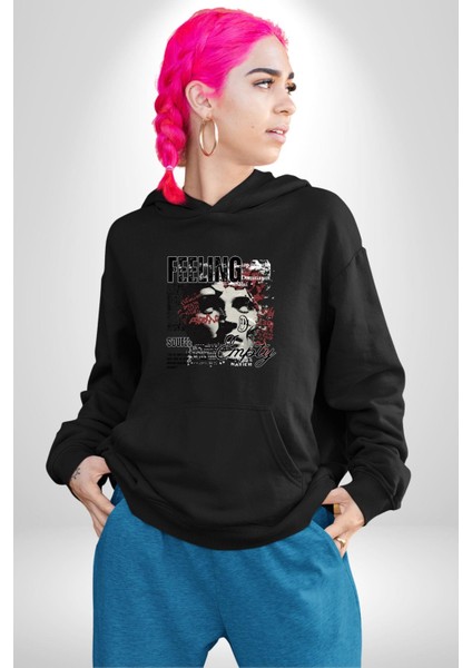 Boş Hissetmek Yunan Heykeli Kadın Erkek Baskılı Üç Iplik Siyah Kapüşonlu Hodie Sweatshirt fırsatları