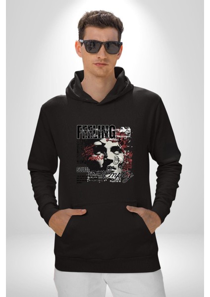 Boş Hissetmek Yunan Heykeli Kadın Erkek Baskılı Üç Iplik Siyah Kapüşonlu Hodie Sweatshirt indirimleri
