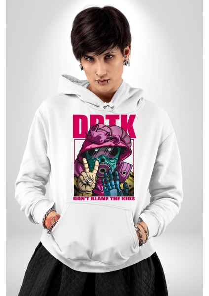 Çocukları Suçlama Maskeli Adam Kadın Erkek Baskılı Üç Iplik Beyaz Kapüşonlu Hodie Sweatshirt modelleri