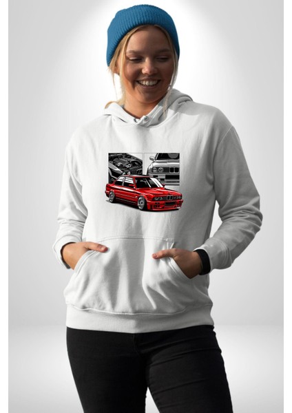 Efsanevi Japon Arabası Kadın Erkek Baskılı Üç Iplik Beyaz Kapüşonlu Hodie Sweatshirt modelleri