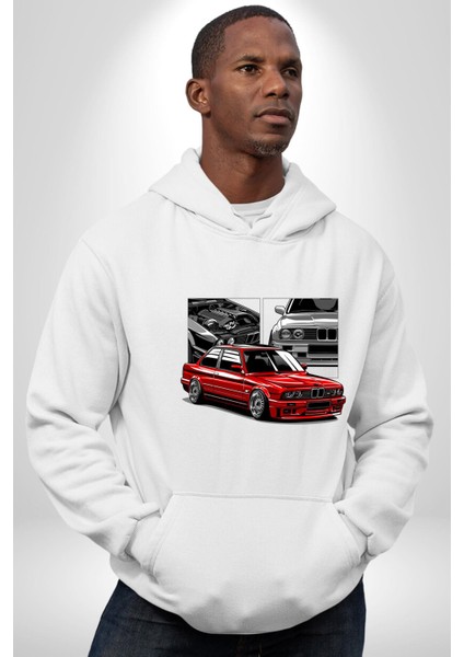 Efsanevi Japon Arabası Kadın Erkek Baskılı Üç Iplik Beyaz Kapüşonlu Hodie Sweatshirt fırsatları