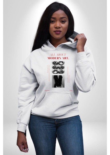 Modern Sanat Hakkında Her Şey Kadın Erkek Baskılı Üç Iplik Beyaz Kapüşonlu Hodie Sweatshirt modelleri
