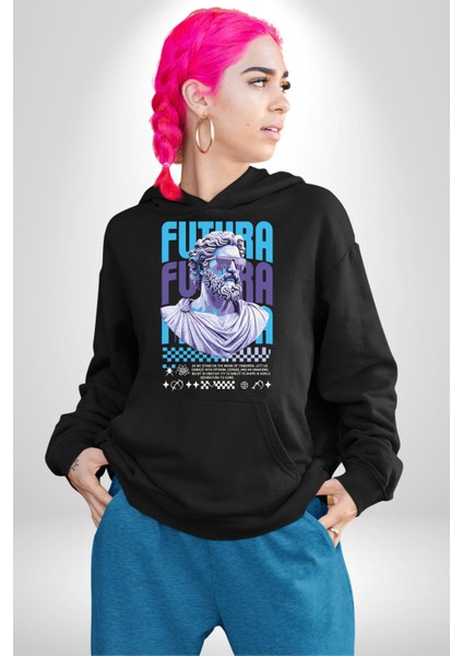 Gelecek Partici Poseidon Yunan Tanrısı Kadın Erkek Baskılı Üç Iplik Siyah Kapüşonlu Hodie Sweatshirt modelleri