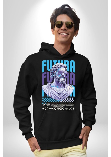 Gelecek Partici Poseidon Yunan Tanrısı Kadın Erkek Baskılı Üç Iplik Siyah Kapüşonlu Hodie Sweatshirt fırsatları