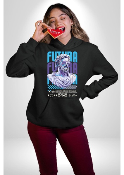 Gelecek Partici Poseidon Yunan Tanrısı Kadın Erkek Baskılı Üç Iplik Siyah Kapüşonlu Hodie Sweatshirt indirimleri