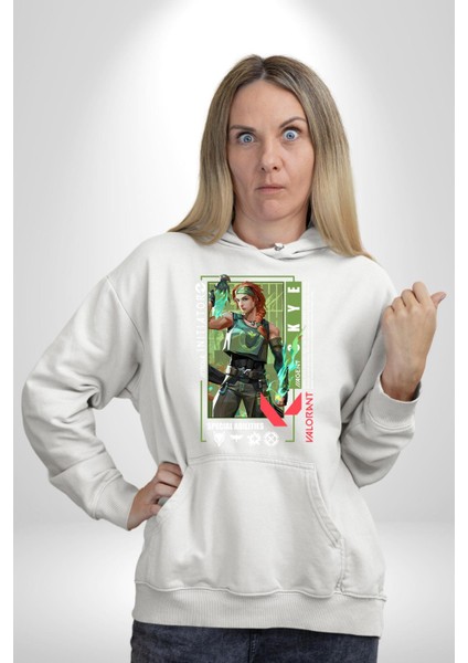 Skye Öncü Karakter Kadın Erkek Baskılı Üç Iplik Beyaz Kapüşonlu Hodie Sweatshirt