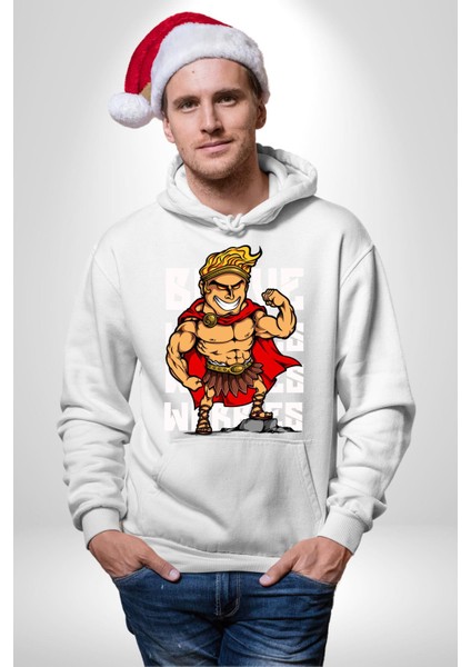 This Is Sparta Spartalı Asker Kaslı Kadın Erkek Baskılı Üç Iplik Beyaz Kapüşonlu Hodie Sweatshirt fiyatları