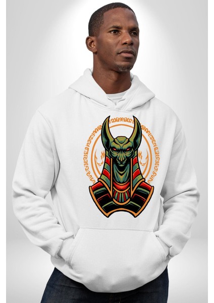 Mısır Anubis Köpek Kral Eski Motif Kadın Erkek Baskılı Üç Iplik Beyaz Kapüşonlu Hodie Sweatshirt