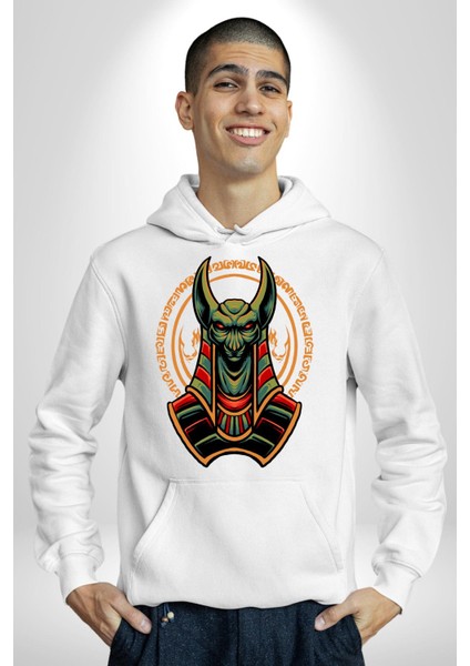 Mısır Anubis Köpek Kral Eski Motif Kadın Erkek Baskılı Üç Iplik Beyaz Kapüşonlu Hodie Sweatshirt fırsatları