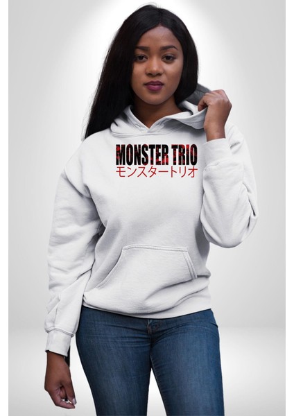 Canavar Üçlü Japon Anime One Piece Kadın Erkek Baskılı Üç Iplik Beyaz Kapüşonlu Hodie Sweatshirt